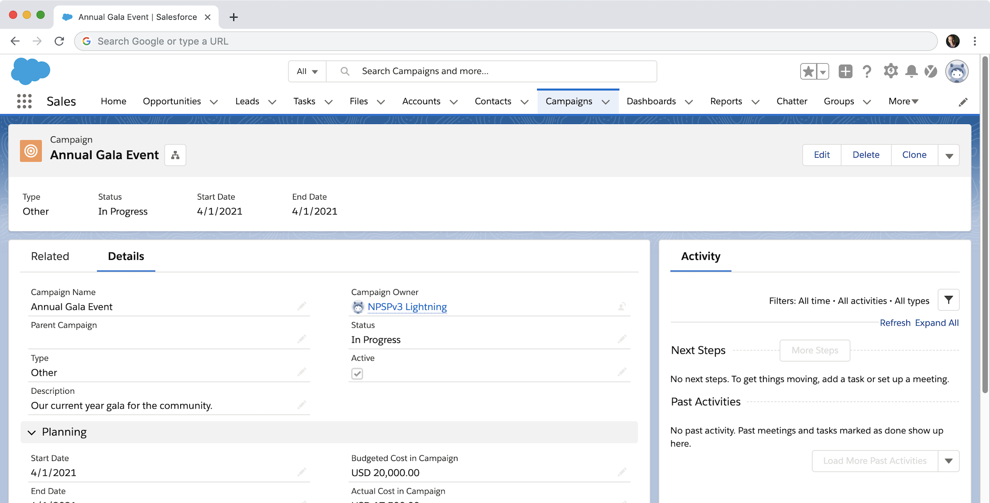 Salesforce event campaign