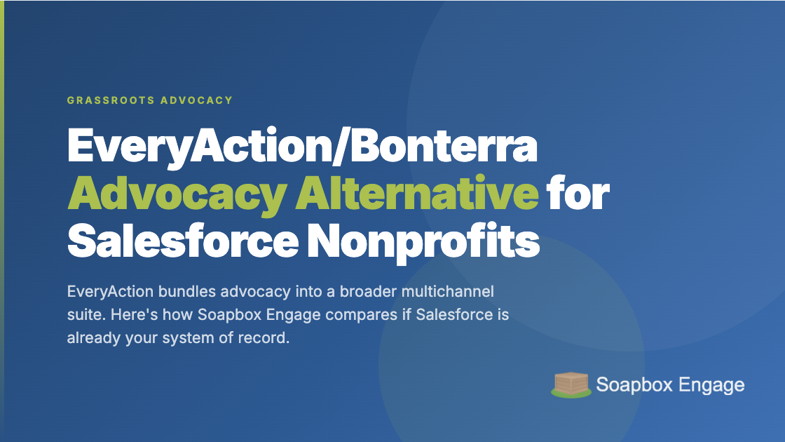 A nonprofit advocacy team reviewing petition and action campaign data synced to Salesforce