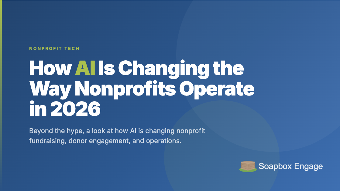 Title card reading 'How AI Is Changing the Way Nonprofits Operate in 2026' with the subtitle 'Where AI is actually changing day-to-day work, in fundraising, donor engagement, and operations'