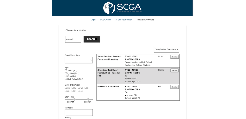 SCGA Classes